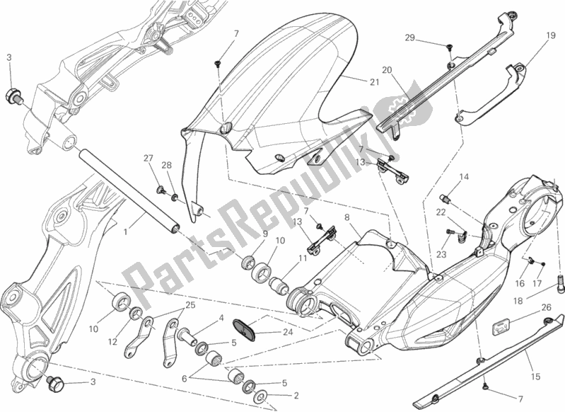 Alle onderdelen voor de Zwenkarm van de Ducati Diavel AMG 1200 2013